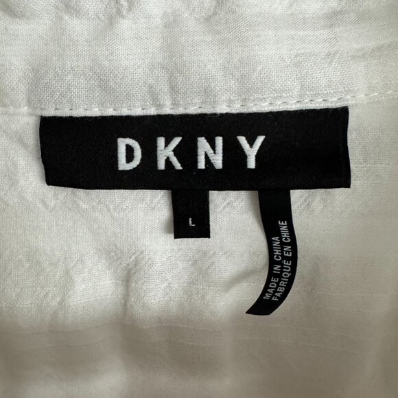 DKNY - Button-Front Drawstring Shirt Dress in White - Picture 5 of 8
